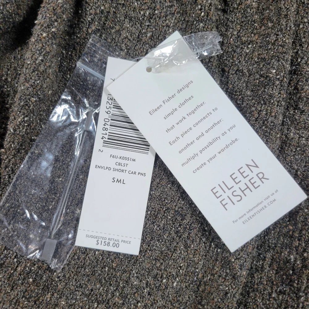 Eileen Fisher Short Envelope Cardigan Womens S‎ Brown Silk Blend Open Front Knit